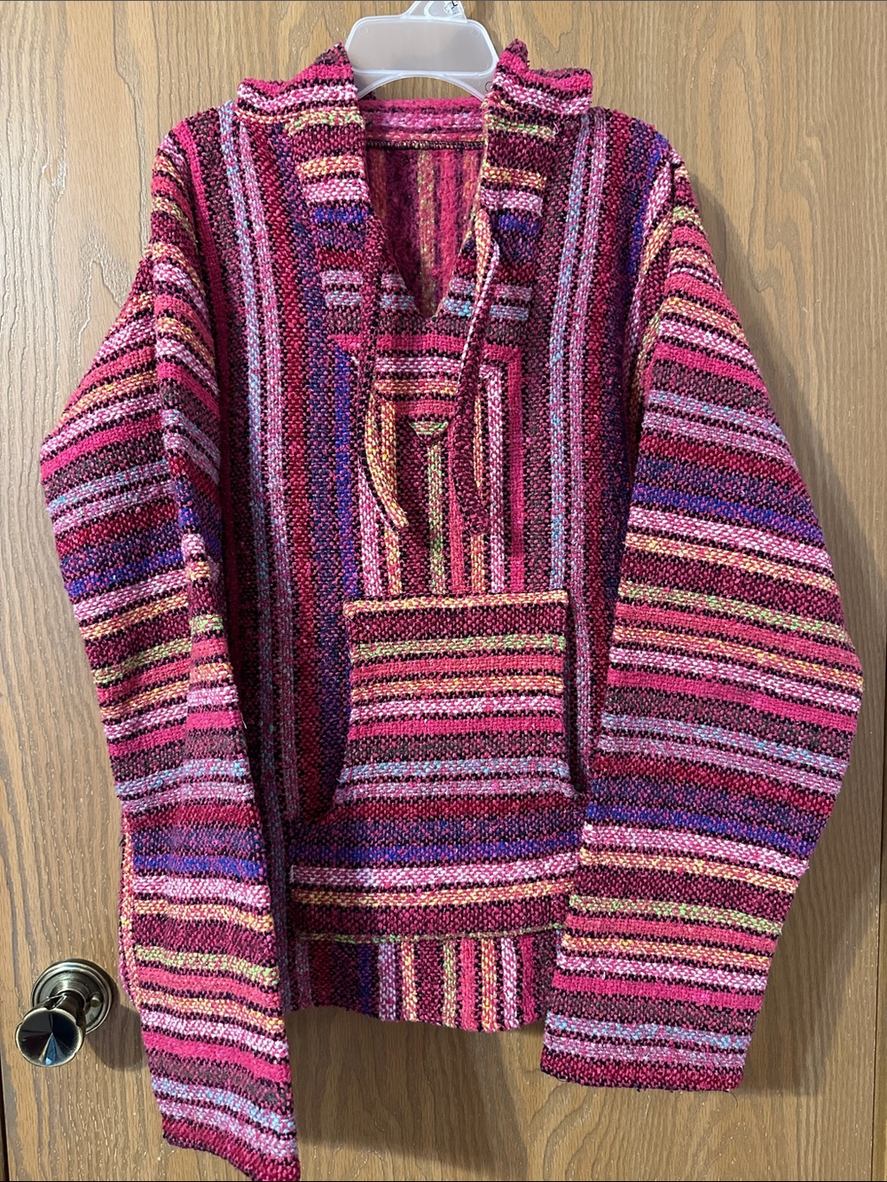 Handwoven Pink Striped Baja Hoodie Sweater